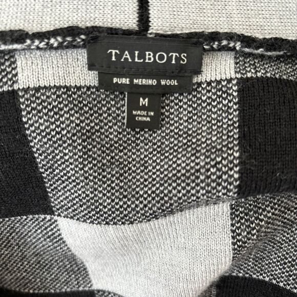 Talbots Merino Wool Buffalo Check Open Front Cardigan Sweater Medium - Picture 7 of 7
